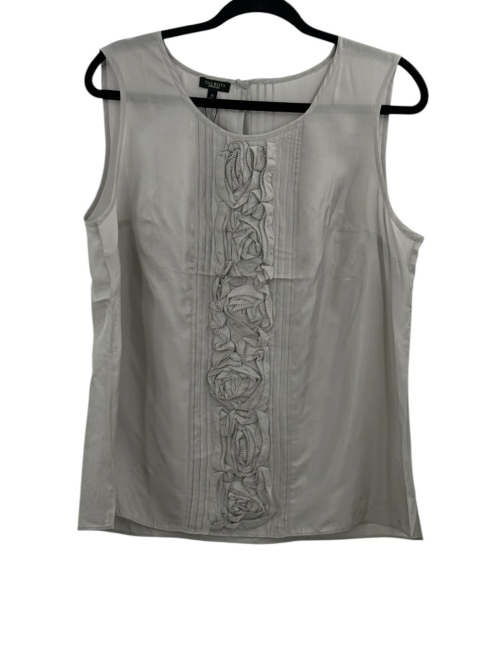 Talbots 100% Silk Ruffle Appliqué Pintuck Sleeveless Top Quiet Luxury Minimalist